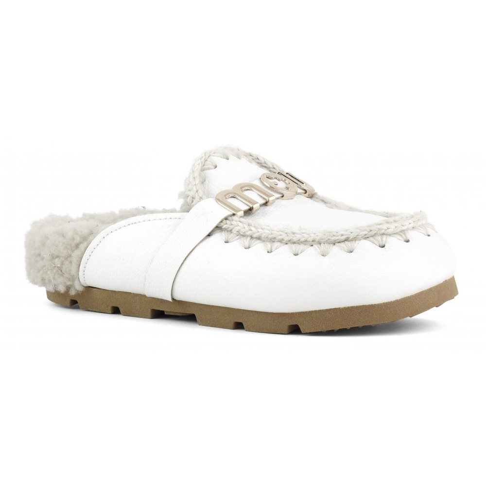 Mou White leather slides